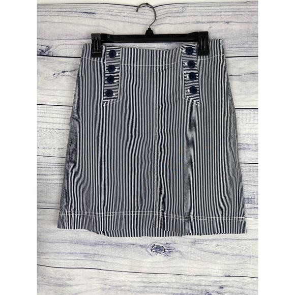 Talbots Women Stripe Sailor Skirt Size 2p Blue White A Line Nautical Side Zip - Picture 1 of 9